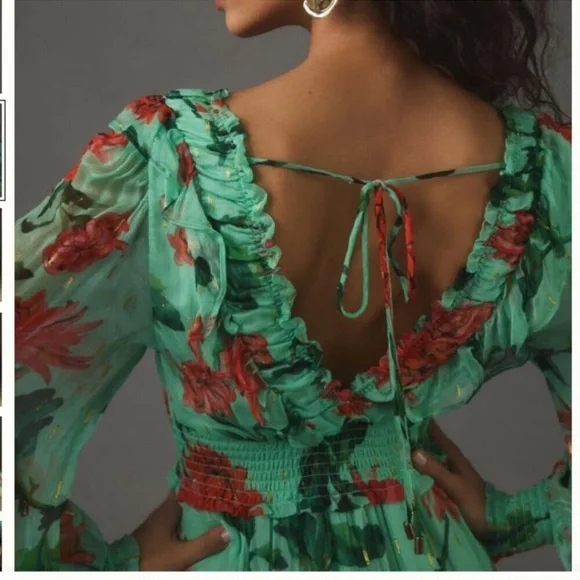 Anthropologie Floral Green and Red maxi dress Dress new with tag’s XL - Picture 3 of 4